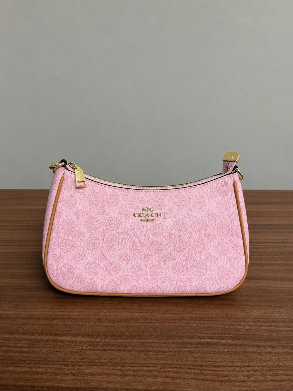 Coach Pink Signature Mini Shoulder Bag with Gold Hardware